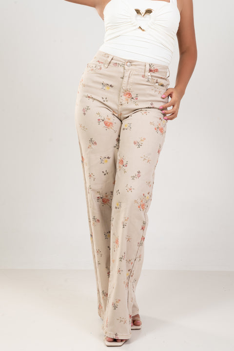 Jean floral beige