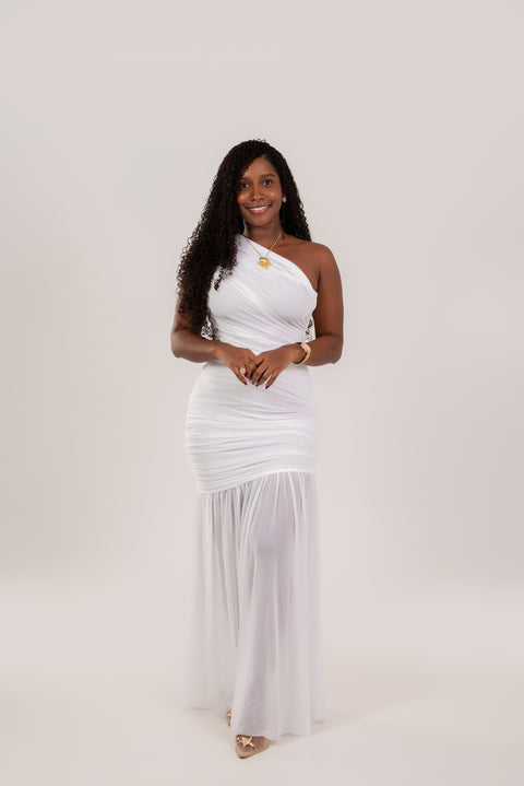 Vestido maxi asimétrico blanco