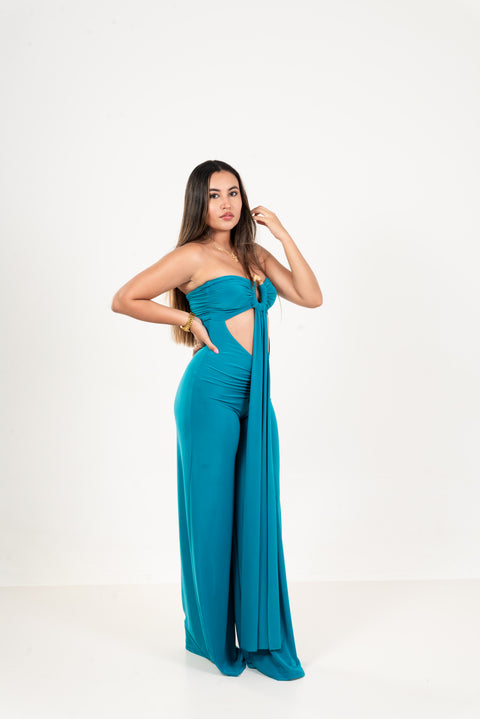 Enterizo strapless wide leg – fruncido con abertura keyhole