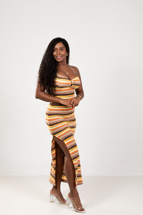 Vestido tejido multicolor con aro