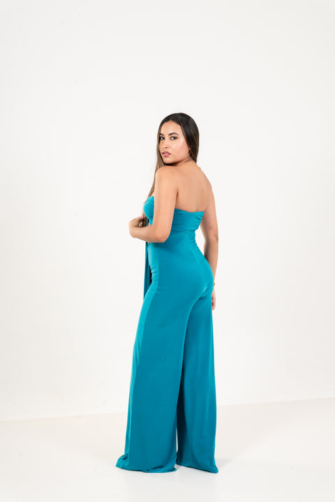 Enterizo strapless wide leg – fruncido con abertura keyhole