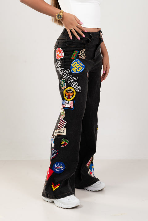 Jean wide leg parches urban