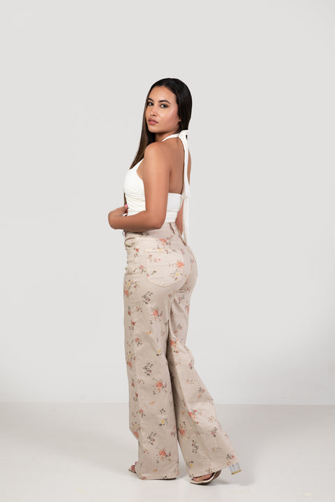 Jean floral beige