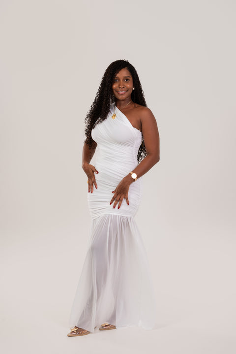 Vestido maxi asimétrico blanco