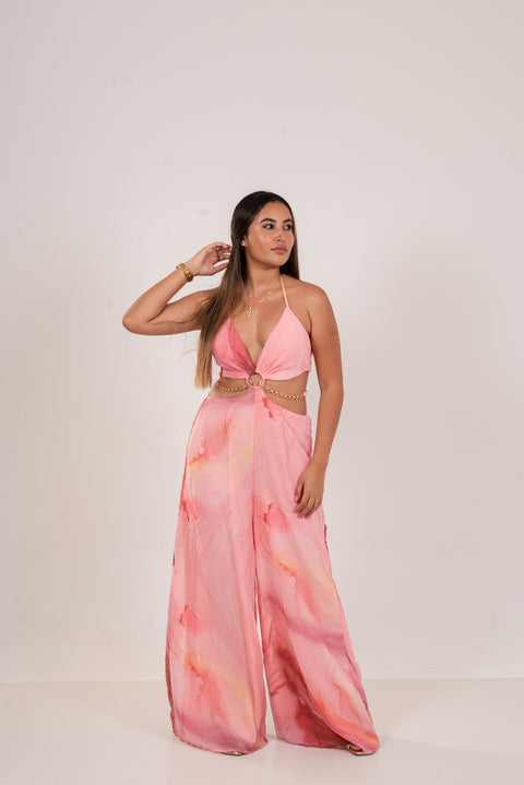 Enterizo halter con aro dorado