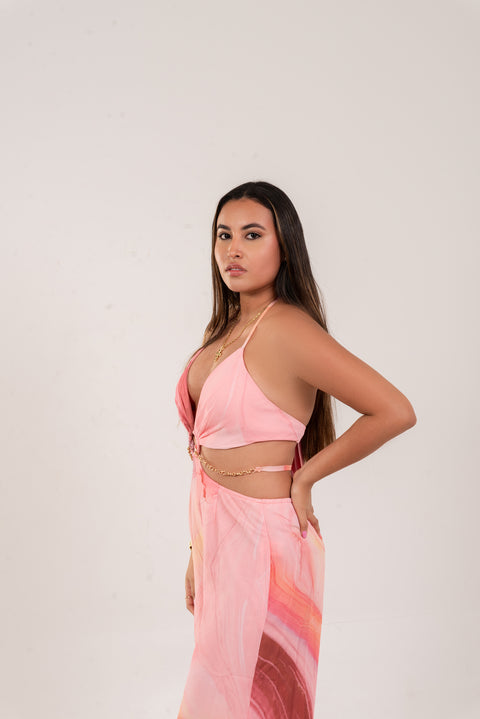 Enterizo halter con aro dorado