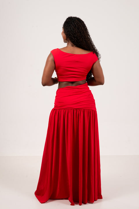 Conjunto off shoulder maxi – top + falda larga